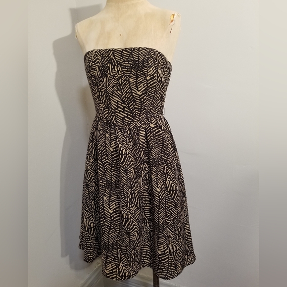 MM COUTURE MISS ME Y2K STRAPLESS GEOMETRIC PRINT DRESS TROPICAL LEAVES PREPPY M - Picture 5 of 7